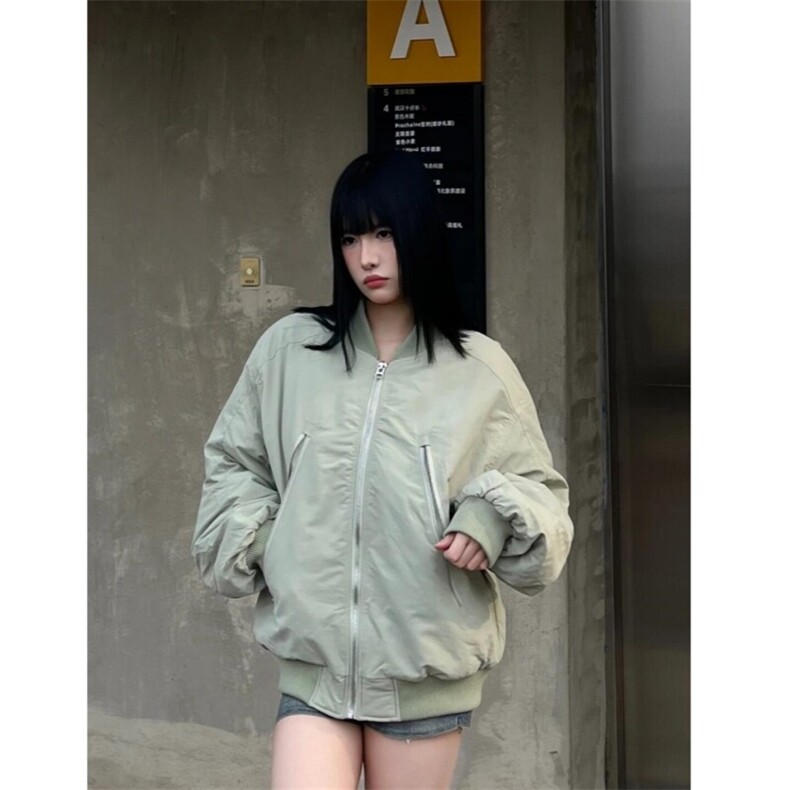 （现货）豆绿色大拉链口袋男女棉服立领棉衣，男装棉衣，星座807