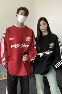 主推港风 潮美式拼接织带印花情侣卫衣运动外套男女 G1063 P48图片