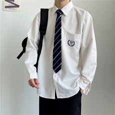 送领带~刺绣长袖衬衫男女制服情侣学院风白衬衣学生班服CS180，男装衬衫，星座601-1