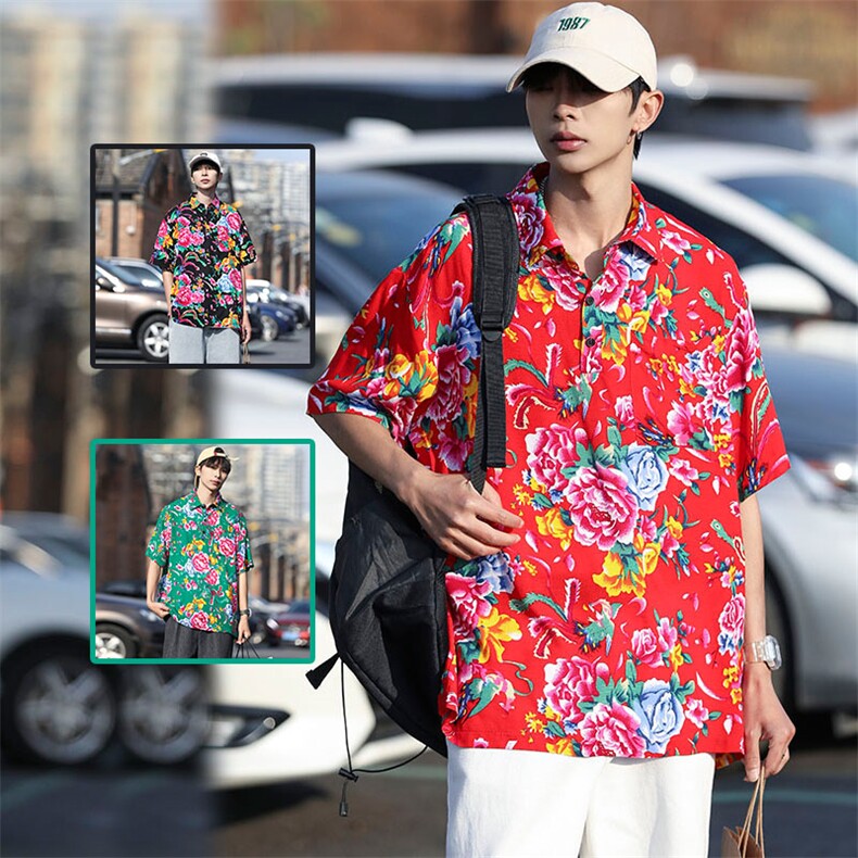 P01中性男女休闲大码花衣服polo衫宽松透气东北大花风团队服图片