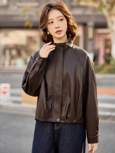 现货高级感酷飒风立领PU皮衣外套女短款春秋季新款机车风休闲夹克图片