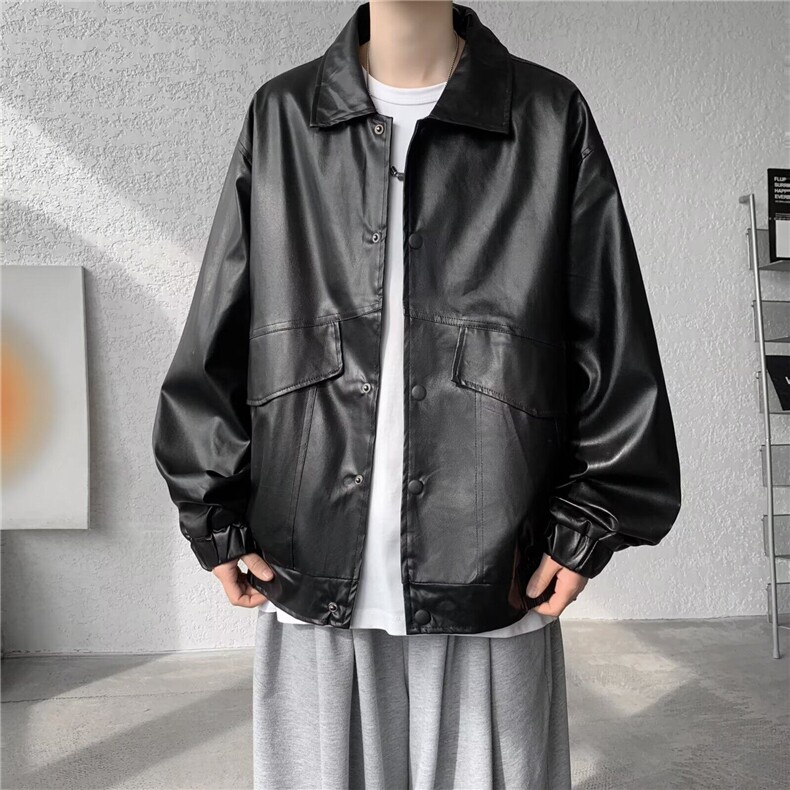 皮衣男港风潮流宽松款痞帅机车服M019-P65,男装皮衣,星座1109-3