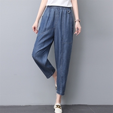 天丝牛仔裤女夏季薄款直筒冰丝小个子九分裤休闲宽松裤子女，女装牛仔裤，忆绮罗