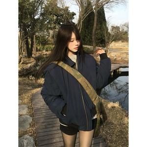 现货秋冬季美拉德立领飞行立领夹克boxy棉衣美式高街加厚加棉外套图片