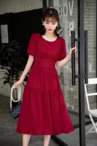 现货夏季净色高档连衣裙，女装连衣裙，爽靓爽