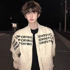 美式复古字母印花棒球服外套男女春秋高级感飞行员BF夹克皮上衣潮，男装夹克，星座1210-1