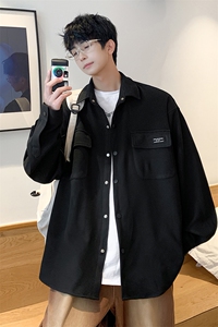 港风华夫格工装衬衫大码M-5XL情侣衬衣男长袖衬衫男CS7754P45控80图片