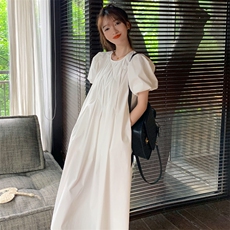 白色泡泡袖初恋连衣裙女2024年夏季新款法式简约宽松小个子茶歇裙，女装连衣裙，浙宝276（原081）