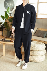 风唐装盘扣夹克男中式居士服宽松大码汉服套装男装 A818-P115图片