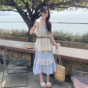 高级感海边度假旅游风裙夏季新款叠穿流苏吊带连衣裙子图片