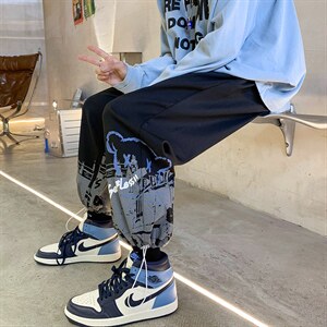 港风2024秋冬卡通印花宽松抽绳束脚运动休闲潮牌裤子2114-P40控69，男装休闲裤，星座914-3