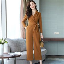 连体裤通勤中腰长裤连衣裤韩版百搭纯色时尚气质潮流2021年春季，女装连体裤，贵人树