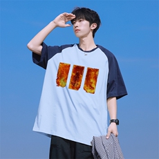 抖音得物高品质二开240克宽松纯棉美式潮牌插肩袖拼接短袖T恤，男装T恤，电商A486