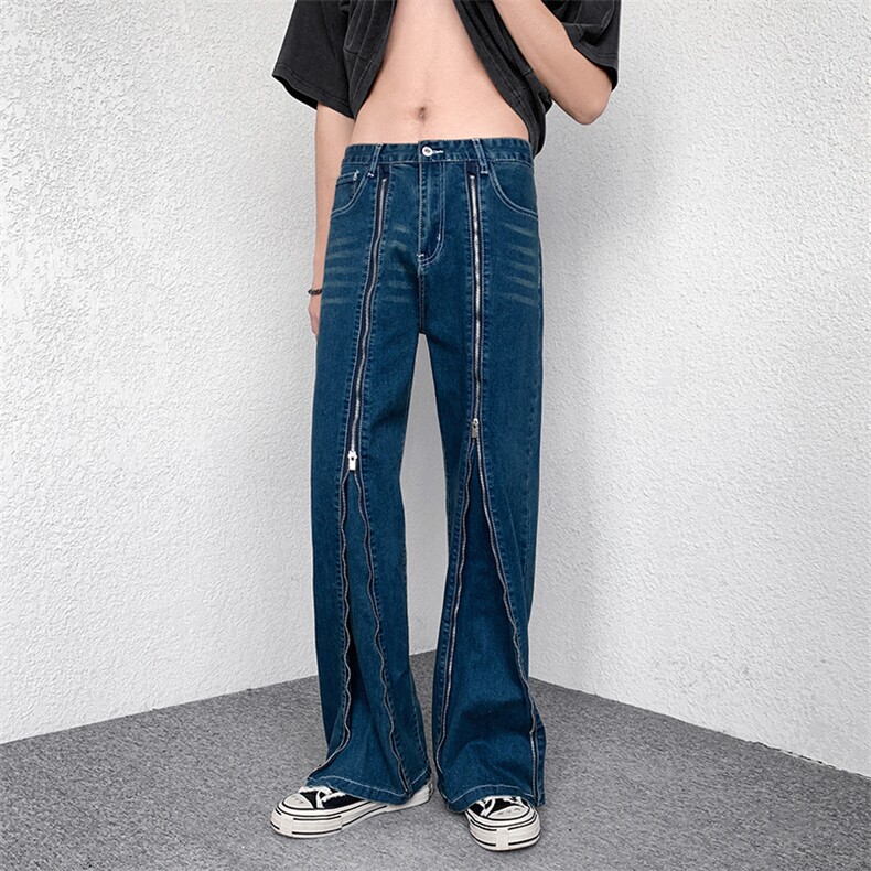 牛仔裤男韩版潮流拉链高街帅2023夏季新款ins宽松休闲裤K1811-P50图片