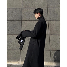 原版+垫肩~韩系黑色毛呢大衣男休闲过膝长款风衣外套Y982-P125，男装风衣，星座1004-3