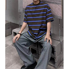 网图现货！2025美式复撞色条纹短袖慵懒风T恤-EX50794-特批30，男装T恤，电商A061