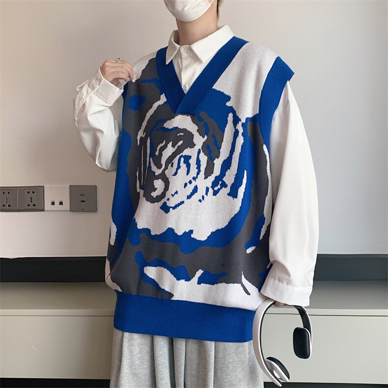 潮流V领针织衫秋季休闲外穿背心马甲男高街ins无袖毛衣M597-P37,男装背心/马甲,星座512-2