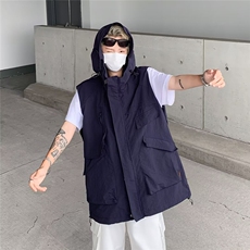 工装马甲男秋季美式潮牌户外机能多口袋潮流百搭外穿休闲连帽外套，男装工装外套，星座1013