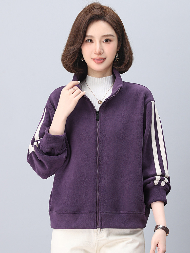 奥粒绒外套女秋冬装加绒卫衣2024年新款宽松大码妈妈休闲加厚开衫,女装大码女装,奕阳依阁