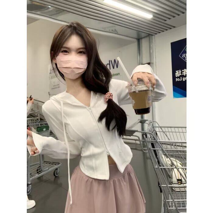 美式复古连帽双拉链长袖开衫女2025秋冬新款鱼骨设计感短款小外套,女装短外套,星座1210-1