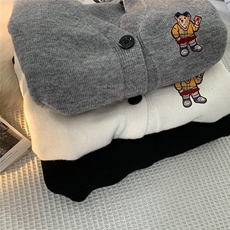 中性风秋冬开衫休闲百搭小熊印花织带针织衫上衣M6353P55控78，男装针织衫/毛衣，电商A268