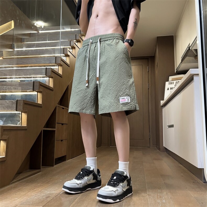 夏季透气泡泡格短裤贴标开叉五分短裤CK42*P28控58,男装牛仔裤,星座511-1