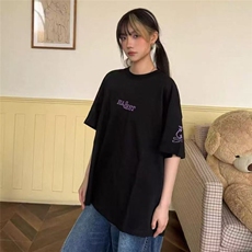 美式复古小火苗刺绣短袖T恤男女潮牌夏季新款宽松情侣上衣，男装T恤，星座1210-1