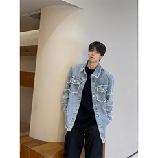 【有货】cleanfit黄泥色毛边牛仔外套男款美式高街夹克CT01LL-P65，男装夹克，星座1007（原301D）