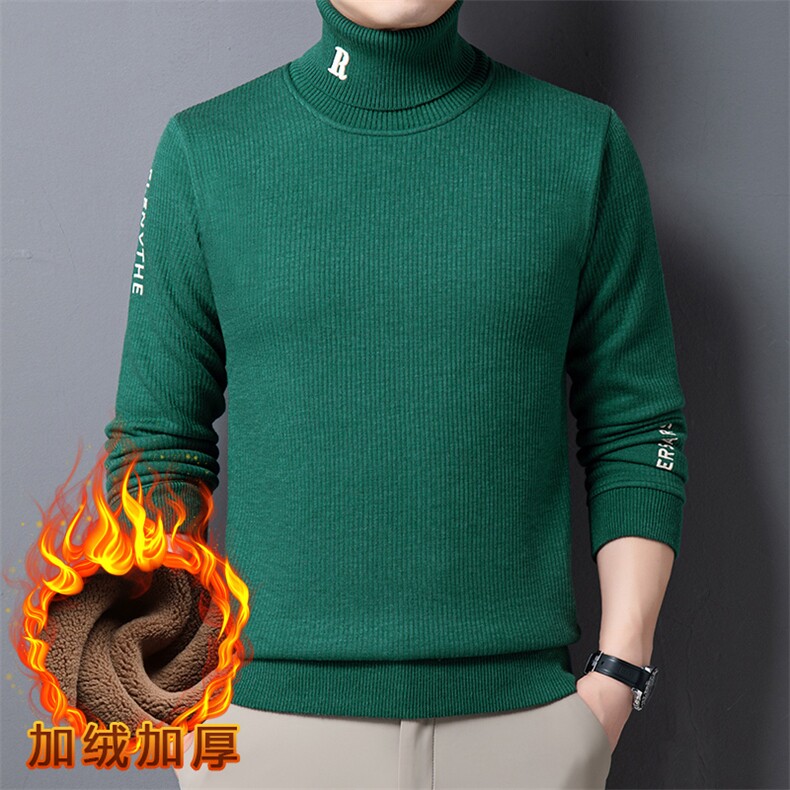 高领毛衣中青年男士加绒加厚保暖双翻领休闲潮流雪尼尔针织打底衫,男装T恤,电商B212（原钱塘6029）