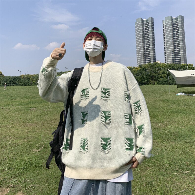 破洞毛衣男女秋冬复古日系慵懒风炸街小众设计ins针织衫HY781-P45,男装针织衫/毛衣,星座1008