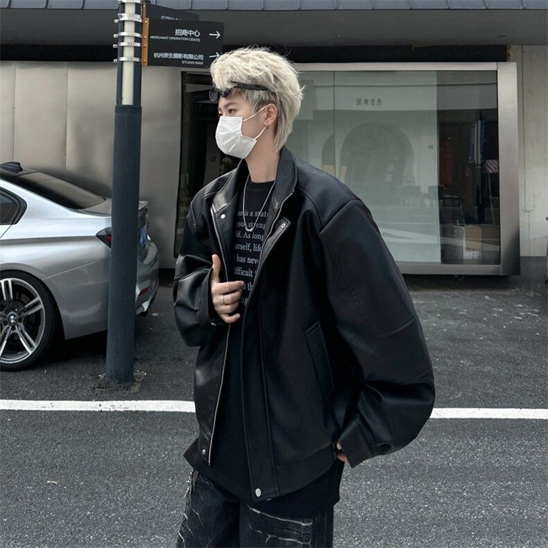 秋冬季短款高级感皮衣外套潮牌宽松立领PU皮夹克外套，男装皮衣，星座410-7