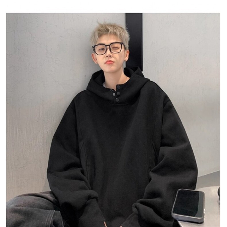 重磅连帽纽扣装饰卫衣男女春秋款复古纯色上衣长袖外套W13Y/P50,女装短外套,星座506
