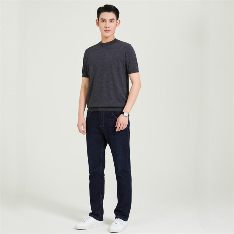 男款半高领羊毛短袖柔软贴肤舒适休闲男装，男装羊毛衫，润匹羊绒