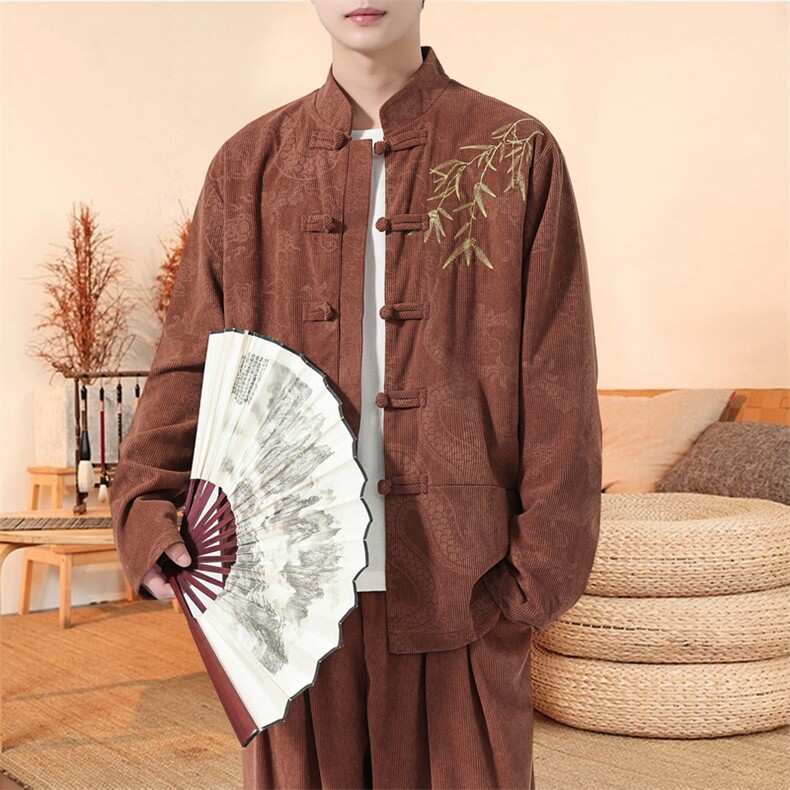 男士外套灯芯绒夹克盘扣立领唐装风XZ1512-2506单夹克-P85,男装夹克,星座1512