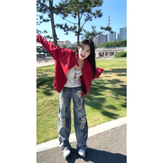 休闲百搭翻领衬衫夹克潮牌潮流秋季美式复古拉链情侣外套，男装夹克，星座506A