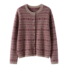 秋季新款提花开衫单排扣休闲百搭，女装针织衫/毛衣，鸥蕊娅羊绒