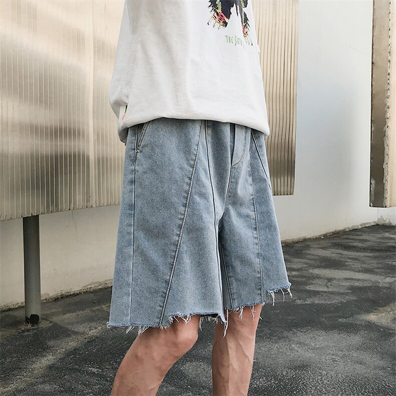 2021夏季新日系大码男港风毛边拼接立体裁剪牛仔短裤ND8116-P45,男装牛仔裤,电商A001