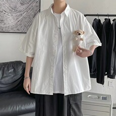 公仔小熊短袖衬衫男女夏季韩版潮流宽松潮牌cleanfit休闲情侣衬衣，男装T恤，星座1210-1