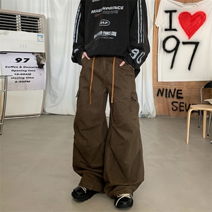 简约纯色休闲裤男女2025秋季直筒宽松垂感阔腿拖地裤YD9002-P75图片