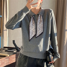 法式飘带丝巾POLO领针织衫女2025新款精纺毛叠穿内搭外穿毛衣上衣，围巾，尚雪电商供货