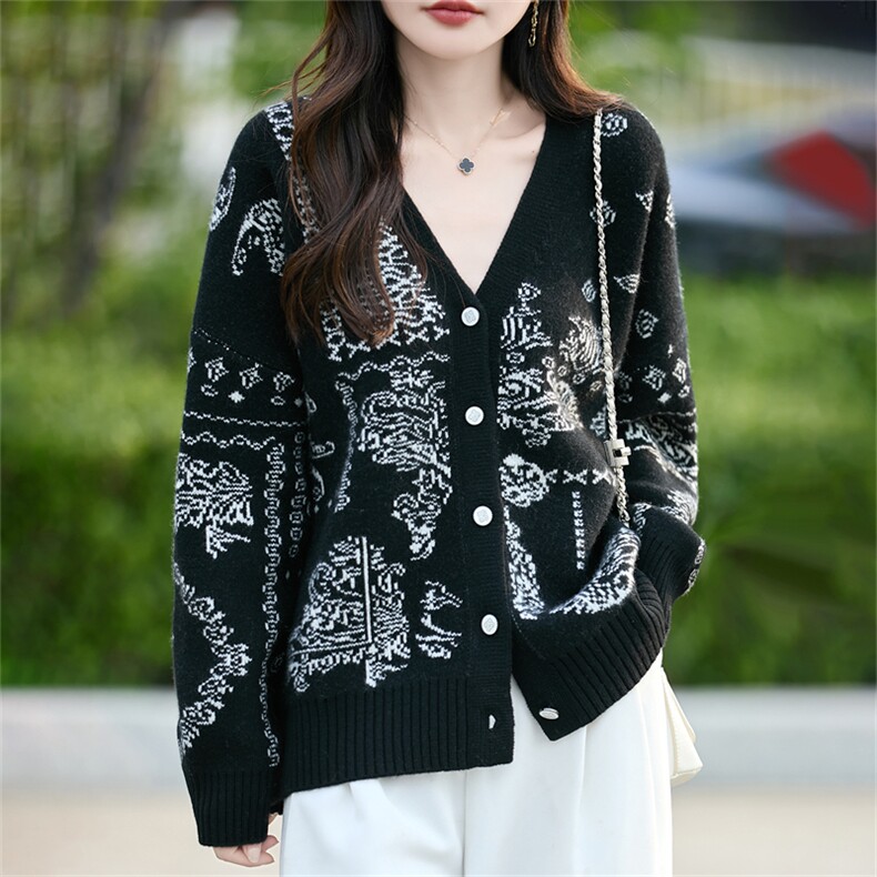 2025百搭时尚简约女款彩v领开衫羊毛衫,女装羊毛衫,哲奥羊绒