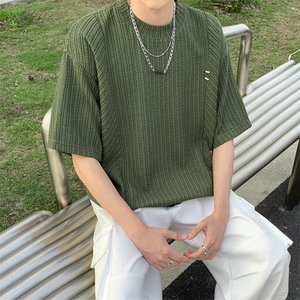 夏男短袖T恤肌理感条纹提花波浪线休闲五分裤T5005 P40图片