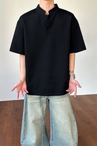 2026夏季新款拼接短袖T恤复古正肩亨利领男女 X64117-TP15 不图片