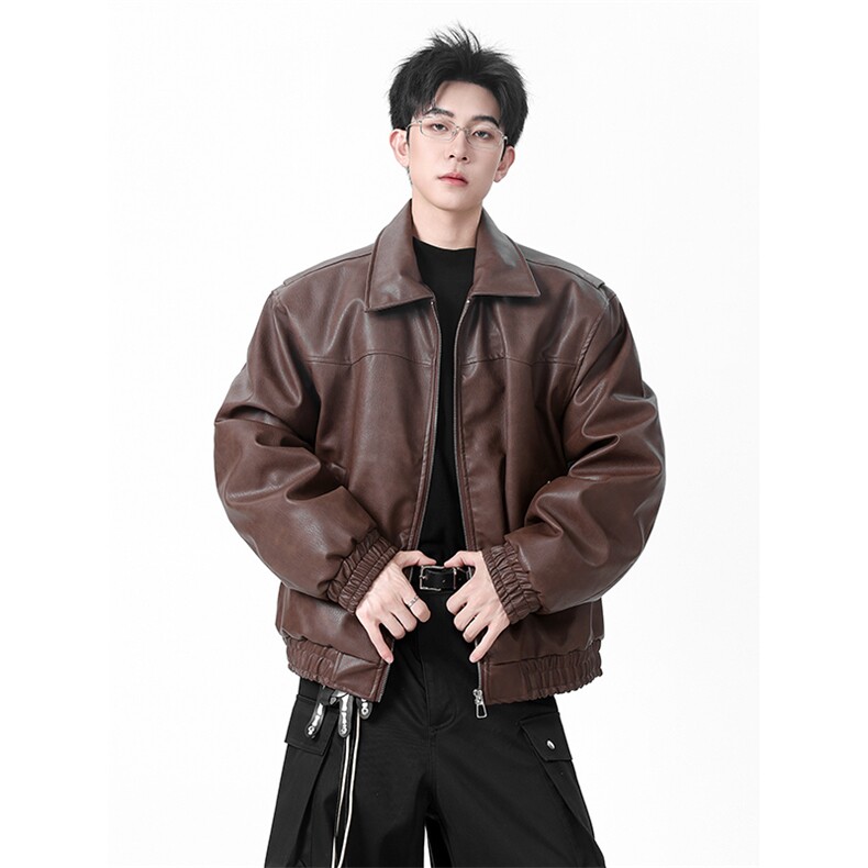 405A美式复古翻领荔枝皮铆钉设计机车棉服MY25887-特批100控168，男装棉衣，星座405A