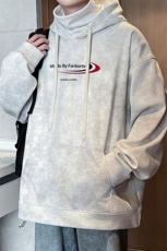 W766-P68M-6XL秋季美式重磅扎染酷丝棉加绒套头连帽卫衣，男装卫衣，星座109