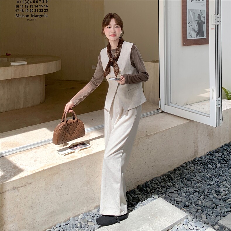 新款老钱风围巾马甲阔腿裤3件套2C282-976,女装套装/套裙,2C282