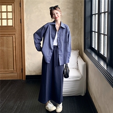 现货:秋装新款休闲条纹衬衫半身裙三件套装裙2C135-8888P185K258，女装套装/套裙，2C135