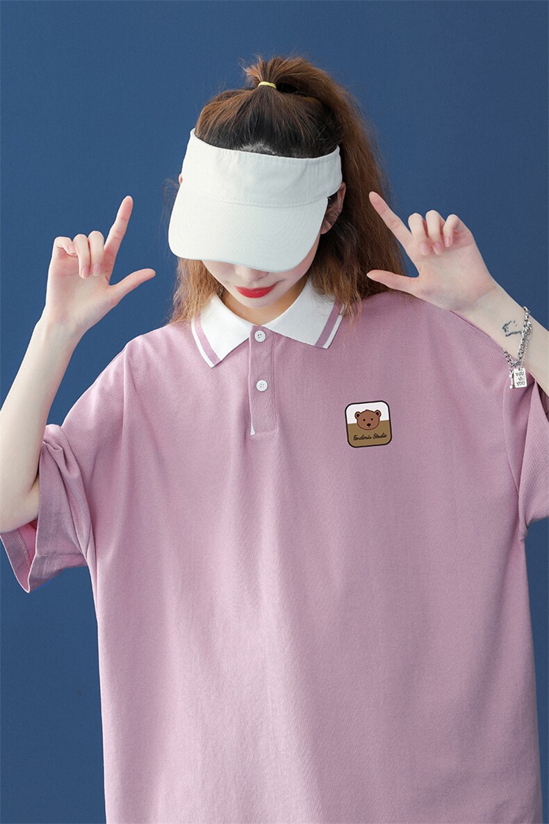 2026夏季新款中性宽松个性polo拼色翻领短袖T恤女PL6101P35控48,男装T恤,电商A268