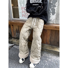重磅冬季加棉防水拼接羊羔绒棉裤男女款纯色菱格刺绣夹棉保暖裤子，男装棉裤，星座506A