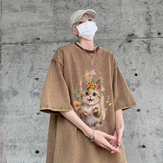 潮牌宽松短袖t恤蜡染美式复古高街水洗做旧517A-2-SX245-P38，男装T恤，星座517A-2
